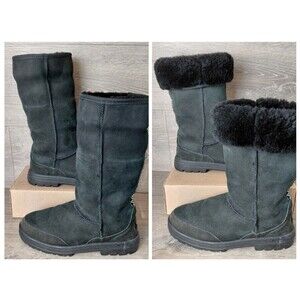 UGG Boots Ultra Tall Tasman Braid Womens 7 Black Sheepskin Wool Shearling 5245